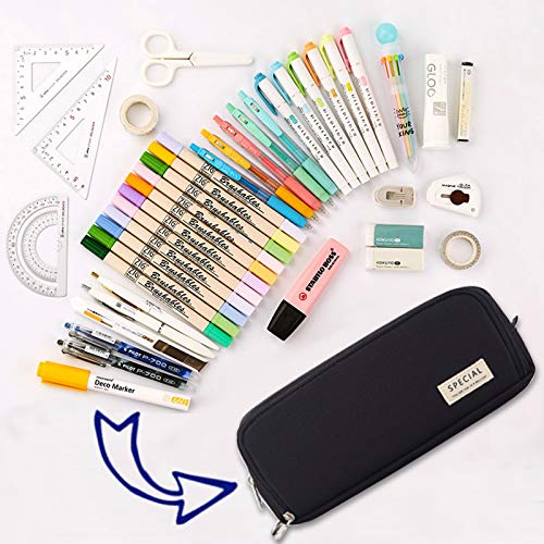 Pennenetui voor tienermeisjes, etui met 3 vakken, grote capaciteit, voor school en kantoor (zwart) - Image 6