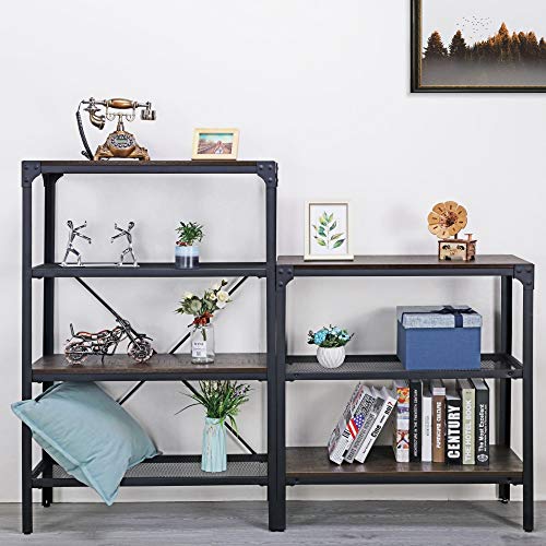 FIVEGIVEN Bookshelf 4 Tier Wood and Metal Book Shelves Industrial Storage Shelf Rustic Bookcase Sturdy Espresso,31.5L x11.8W x47.8H - Thumbnail 5