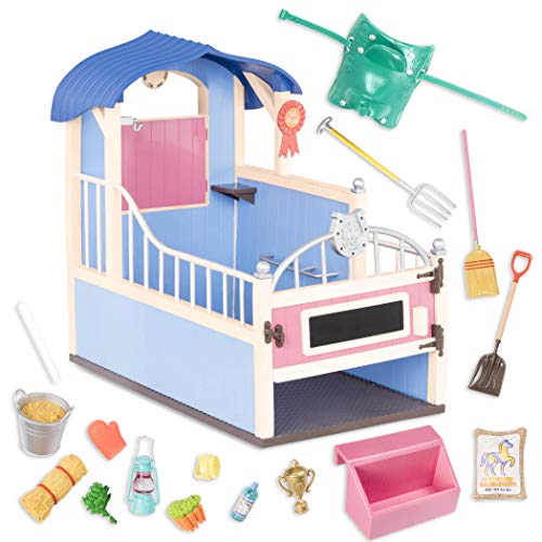 Glitter Girls Dolls by Battat – GG Horse Stable Barn Playset with Saddle and Play Food Items (Pink & Blue) – 14-inch Doll and Horse Accessories for Kids Ages 3 and Up – Children’s Toys