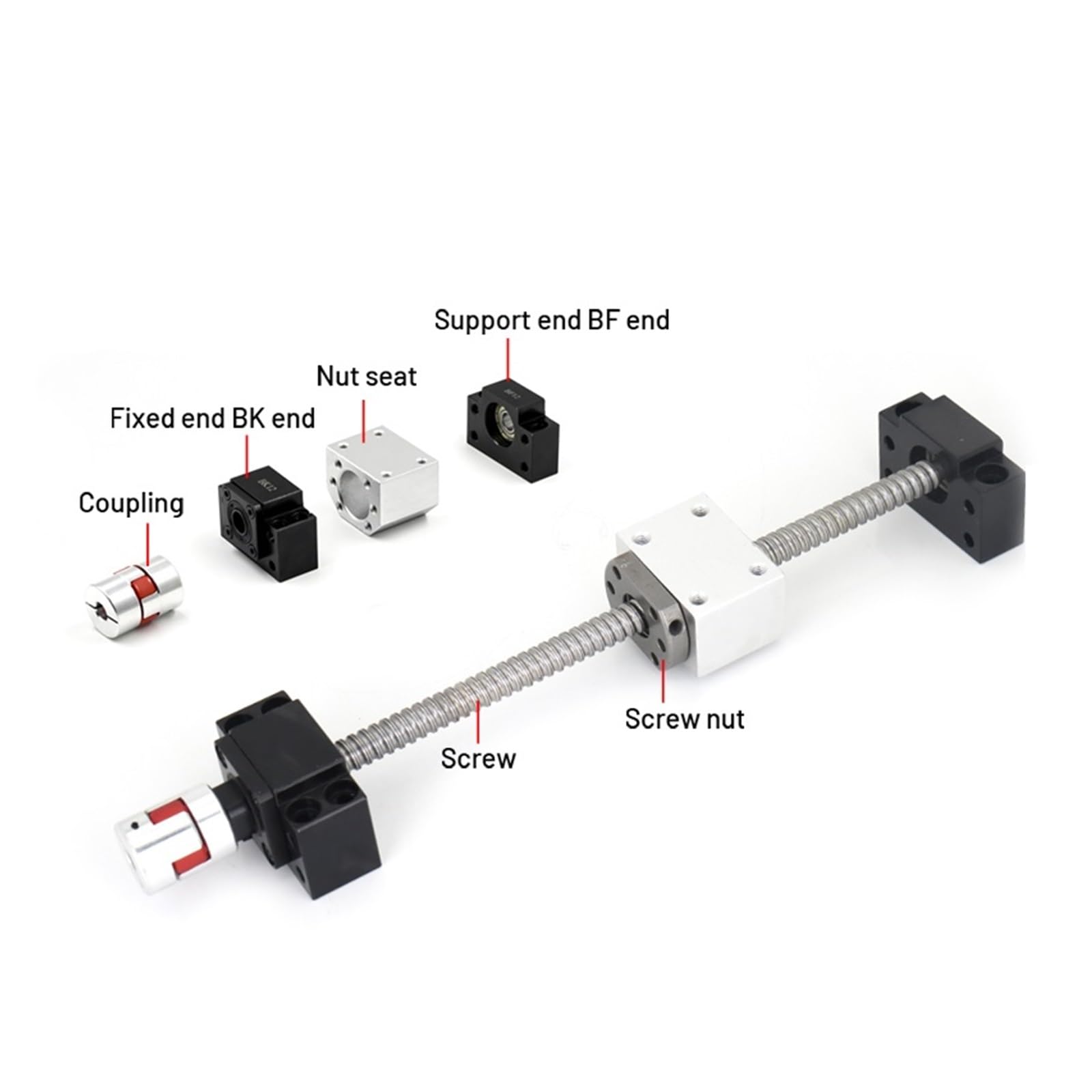 Metal Ball Screw nut SFU2505 Ballscrew Set Ball Screw with 2505 Flange Single and Ball Nut BK/BF20 End Machined Nut Holder Coupling for CNC(900mm)