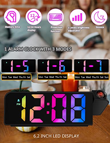 Yaboodn Projection Alarm Clock Digital For Bedrooms, Led Projection Clock With Date, Temp, Alarm And Memory Functions, Good For Home, School And Office Use, Corded Powered #TOP2
