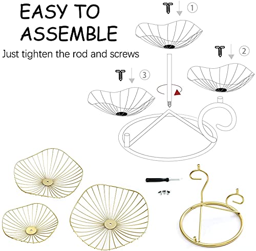 Landtom® 3-Tier Fruit Basket Holder Decorative Fruit Bowl Stand, Gold (Type A) #TOP5