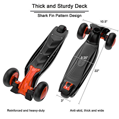 Image of Allek Kick Scooter B03, Lean 'N Glide 3-Wheeled Push Scooter with Extra Wide PU Light-Up Wheels, Any Height Adjustable Handlebar and Strong Thick Deck for Children from 3-12yrs (Black-Red)