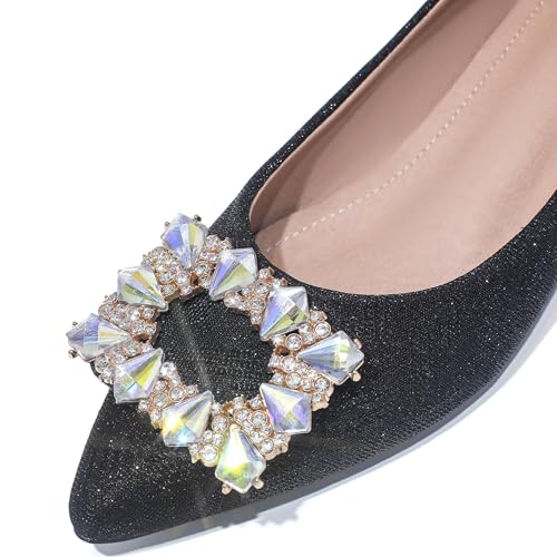 Women's Chunky Low Block Heels Rhinestone Pointed Toe Pumps Comfortable Slip on Work Dress Wedding Shoes4