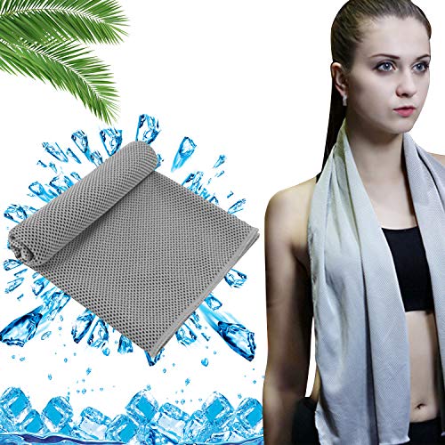 iOutdoor Products Cooling Towel 40"x12",Microfiber Cold Towel UPF50 for Instant Cooling Relief,Icy Towel Soft Quick-Dry for Gym Yoga Camping Hiking Football Basketful Travel Running(Grey)