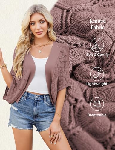 Image of GRACE KARIN Summer Cropped Cardigan for Women 2026 Batwing Sleeve Crochet Bolero Shrug Sweaters Lightweight Beach Boho Kimono