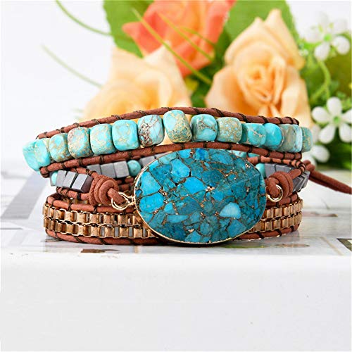 Image of YGLINE Boho Handmade Wrap Leather Tube Crystal Stone Bracelet for Women