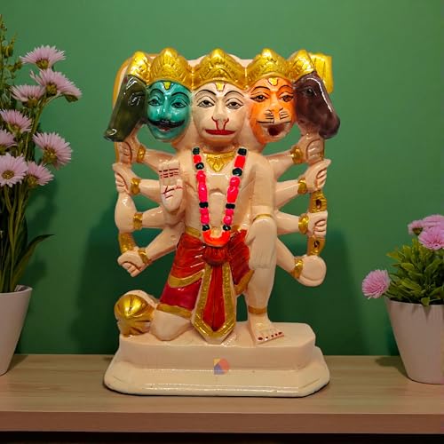 Image of Hanuman murti - Hanuman Idol for Home Decor & Office - Panchmukhi Hanuman - (22 cm) (Skin Color)