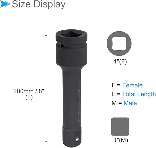 Miniatura 2 de Barra de extensión de enchufe, unidad de 1 pulgada de longitud y 8 pulgadas de longitud, destornillador de impacto de acero CR-MO y herramienta de