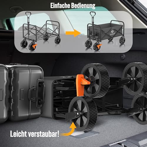 KESSER® Bollerwagen faltbar Handwagen Transportkarre max. 150kg Tragkraft & 360° PVC-Reifen Gerätewagen inkl. 2 Netztaschen, Seitentasche & Abdeckung Transportwagen Gartenanhänger ohne Dach, Anthrazit