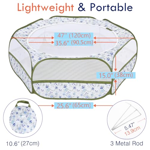 Image of Pawaboo Small Animal Playpen with Zippered Cover, Blue + White Flower
