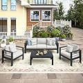 Wisteria Lane 4-Piece Outdoor Patio Furniture Set, Outdoor Sectional Furniture with Upgraded Cushions, Outdoor Conversation Seating Set for Balcony, Garden, Deck, Backyard, Black