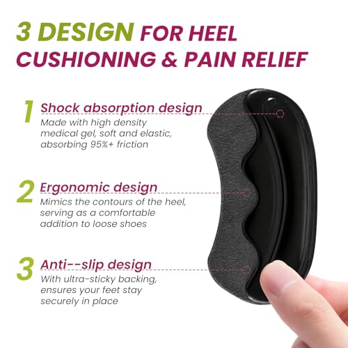 Image of Heel Pads Grips for Women Shoes - Bukihome Strong Adhesive Heel Cushion Inserts Prevent Slipping, Rubbing, Blisters, Foot Pain, Improve Shoe Fit - Heel Pad for Shoe Too Big (Black,6 Pairs)