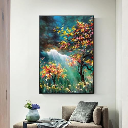 Affiche d'arbre abstraite moderne peinture sur toile fleur d'or 50x70cm