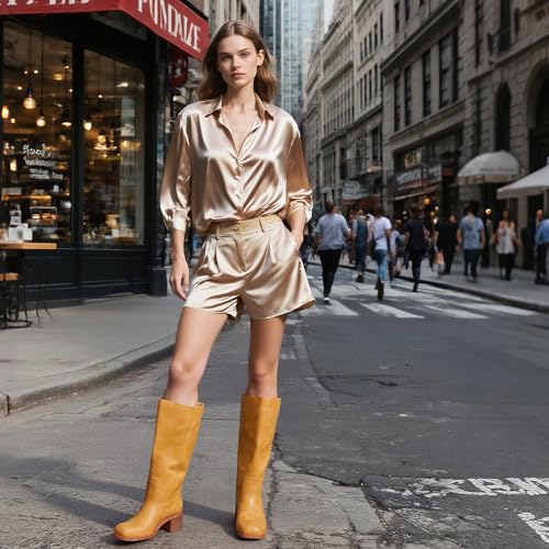 Image of Women's Knee High Boots, Comfortable Square Toe Faux Leather Boot Fashion Long Tall Boots for Riding Chunky High Heeled Dress /Casual Boot