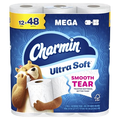 Charmin Toilet Paper Ultra Soft, 12 Mega Rolls = 24 Regular Rolls, 2-ply Bath Tissue