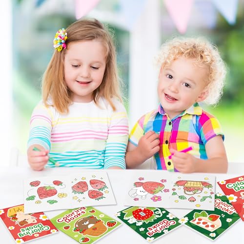 Image of Strawberry Coloring Books for Kids - 24Pcs Bulk Strawberry Mini Coloring Booklet Fruit Theme DIY Art Drawing Book for Toddlers Summer Holiday Party Goodie Bags Stuffers School Classroom Favors