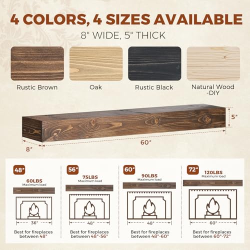 ABSWHLM 60x8x5in Pine Wood Fireplace Mantel Shelf, Weathered Brown by ABSWHLM - Used condition - Image 3