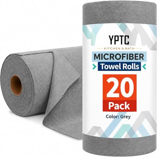 Image of Tear-EZ Microfiber Cleaning Cloth Roll, Grey, 25x25 cm, Reusable Tear-Away Towels, 20 Pack