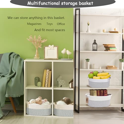 Image of COMFY-HOMI Oval Rope Basket with Handles for Shelves,Toys,Book, Cloth Storage Baskets for Organizing Toy Decorative Organizer for Living Room, Bathroom