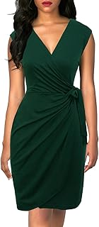 Women's Vintage V-Neck Sheath Casual Party Work Faux Black Wrap Dress - Buy now