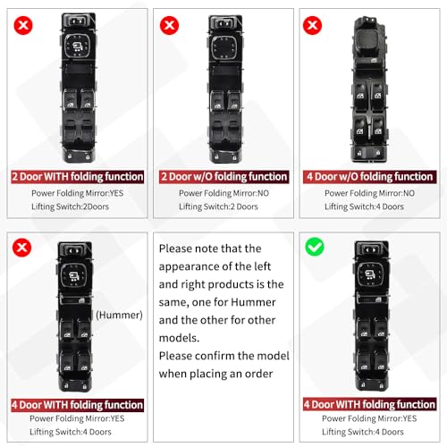 15883320 Front Driver Side Door Lock and Power Window Switch Bezel Assembly with Folding Mirror Switch Compatible with 2003-2007 Chevy Silverado Avalanche GMC Cadillac Yukon Escalade 920-020 DWS-241 by CNPAPC - Image 2