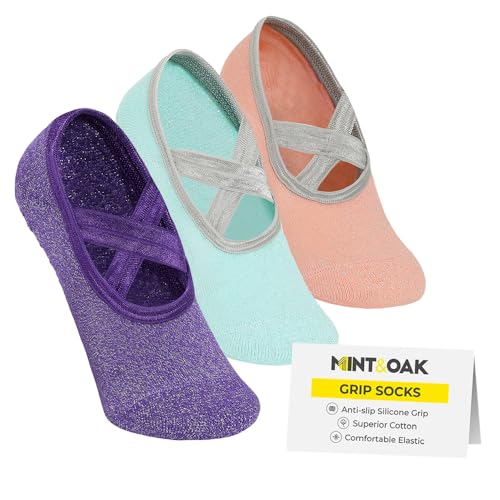 Image of Mint & Oak Pilates Socks with Grips for Women, Ankle Length Non-Slip Yoga Socks, Cotton Ideal For Yoga, Pilates, Gym, Workout, Cute Women's Gift
