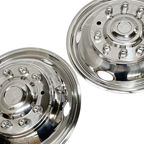 Image of 4pcs 19.5 inch 10 Lug Hubcaps Polished Stainless Steel Dually Wheel Simulators, Nice Looking and Durable Bolt On Wheel Cover, with Full Kit Tools Compatible with 2005-2025 Ford F-450 F-550