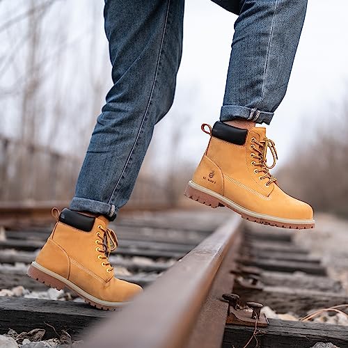 Waterproof Steel Toe Classic UPGRADED Work Boots For Men Industrial&Construction Insulated Safety Shoes Breathable Performance Fashion Hiking Footwear EH Tan 6 Inch2