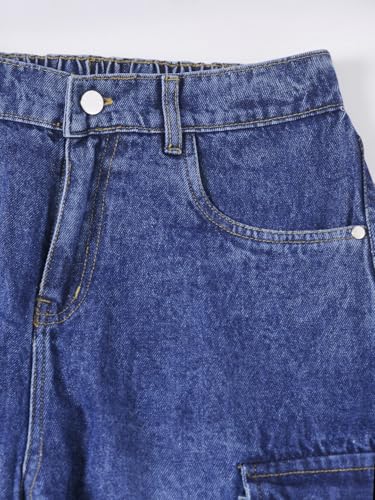 Image of Glossia Fashion Denim Blue Women Cargo Jeans | High Waist Stretchable Wide Leg Loose Fit Denim| Boyfriend Cargo Jeans for Women(WJ-1223)