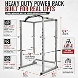 Valor Fitness Power Rack 2.5” x 2.5” 12-Gauge Steel Squat Rack with Pull Up Bar, Adjustable Bar Catches, Plate Storage, Home Gym Power Cage for Squat Bench Press Pull Ups Strength Training