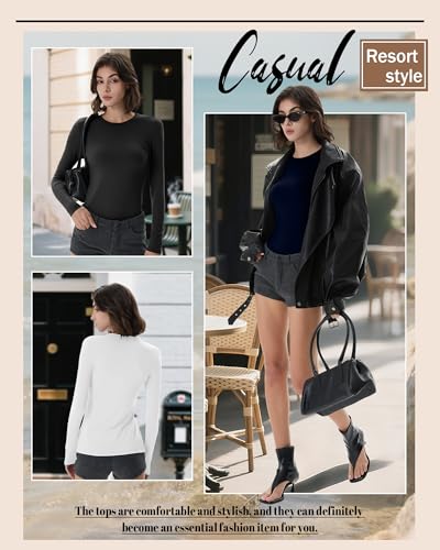 Neer 4 Pack Women's Long Sleeve Shirts Crew Neck Cotton Slim Fittd Tops Stretchy Casual Tight Basic Tees 2025 Fall3