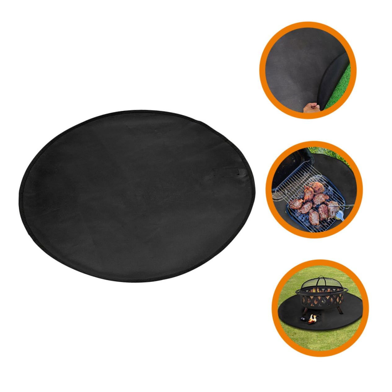 Tapis de Feu Extérieur Rond Noir, Silicone et Fibre de Verre