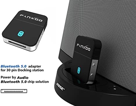 Fanxoo DockPro 30 pin Bluetooth 5.0 Adapter for Bose soundDock 30 pin to lightning adapter Bluetooth Receiver Compatible for iPhone iPod Docking Station