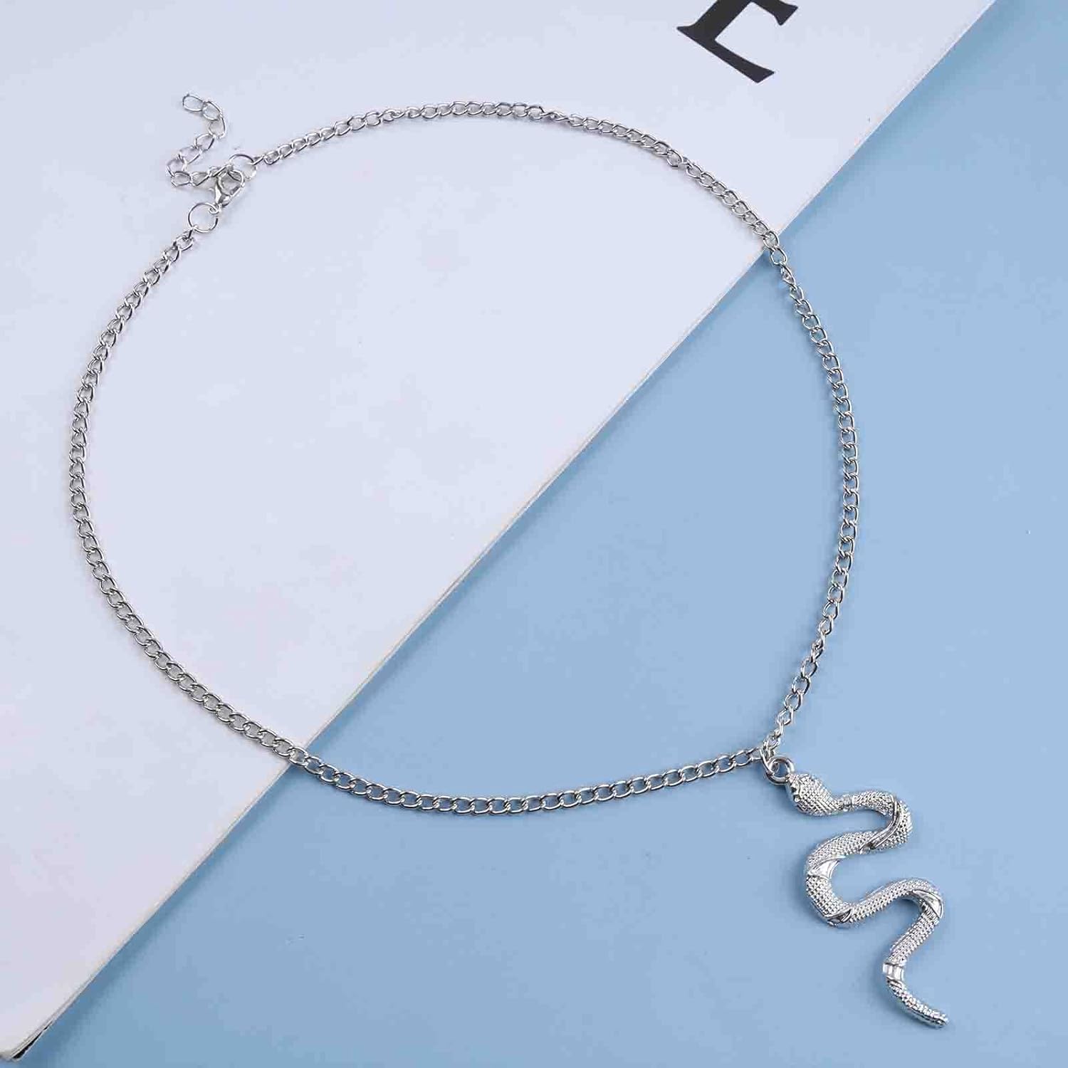 Gothic Snake Pendant Necklace Silver Serpent Choker Necklace Punk Viper Serpent Necklace Chain Minimal Snake Reptile Necklace Jewelry for Women - Image 4