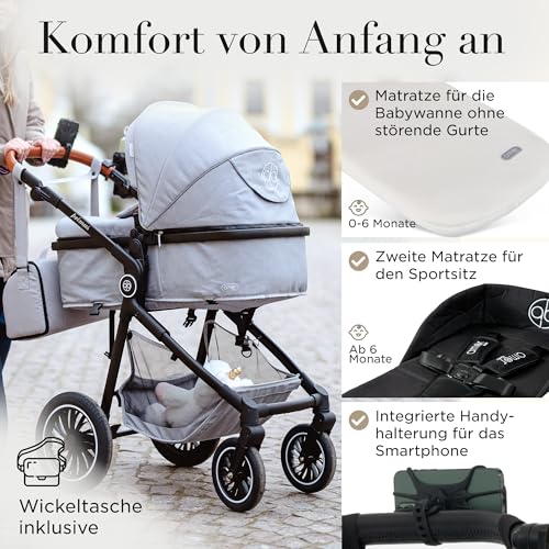 Kinderwagen 3 in 1 [Babywagen & Autositz] mit Babyschale Fahrgestell Kombi als Set | Stroller Baby | Isofix Station & 5-Punkt Sicherheitsgurt Kinderwagen Buggy Reisebuggy Buggys | Babywagen