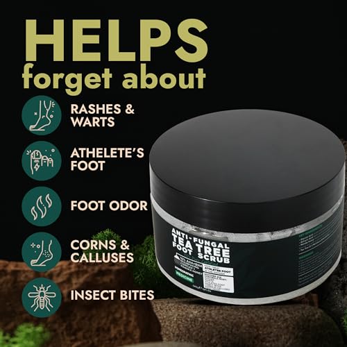 foot scrub with tea tree oil  callus remover for feet  exfoliating scrub with salicylic and glycolic acid for dead skin athletes foot warts corns rashes foot odor insect bites and foot care