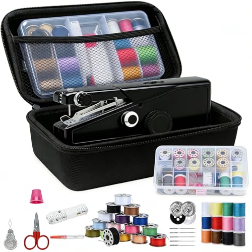 Handheld Sewing Machine for Beginners Adults, Portable & Cordless Mini Sewing Machine Kit, Easy One-Speed Electric Stitching for DIY, Home Travel Mending Tool with Accessories, BLACK