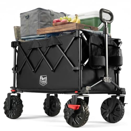 TIMBER RIDGE XXL Bollerwagen Faltbar 250L Breite Reifen mit Bremsen Strandwagen Klappbar 150KG Belastbar mit Getränkehalter All Terrain Transportwagen für Camping Einkaufen Garten