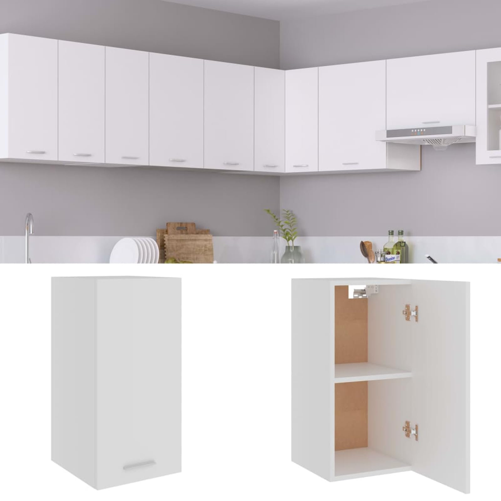 Gecheer Hängeschrank Lyon Weiß 29,5x31x60 cm Holzwerkstoff Wandschrank Lagerschrank Küchenschrank für Kochutensilien Vorräte