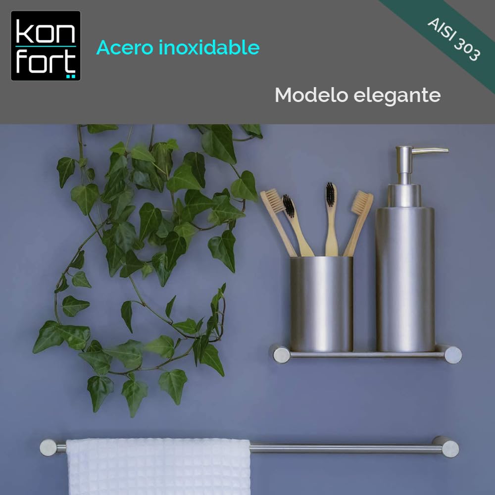 Kon-fort Home Toallero Baño 30cm. con Tornillos Acero Inoxidable AISI 304 Mate, Diseño Exclusivo.