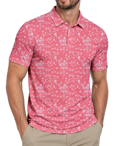 ZITY Golf Shirts for Men Short Sleeve Print Polo Shirt Moisture Wicking Regular Fit Casual Beach Polo Splattered Paint M