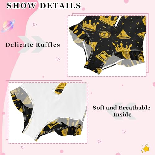 Girls One Piece Swimsuits Long Sleeve Swimsuit Zipper Bathing Suits Gold Ink Dollars Black4