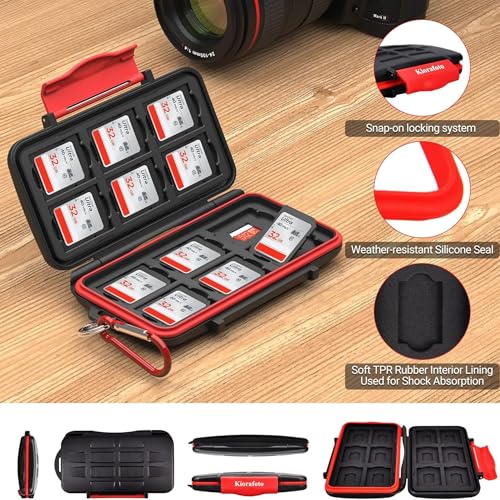 Kiorafoto 24 Slots SD Karten Aufbewahrung für 12 SD SDXC SDHC Karten + 12 Micro SD SDXC SDHC Karten, Wasserdichtes Schutzetui für Speicherkarten Aufbewahrung mit Karabiner, Kompakt und Tragbar