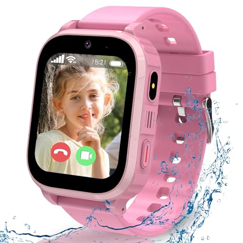 ELEJAFE 4G Montre Connectée Enfant avec GPS et Téléphone,IP68 Montre GPS Enfant Fille Garçon avec SOS, WiFi, Appels/Vidéo/Chat Vocal,IP68 Étanche Jeux...