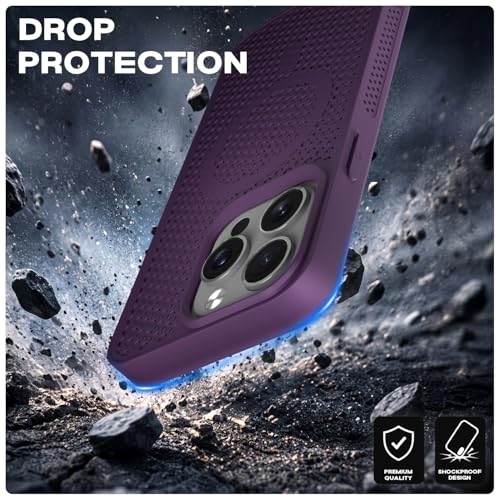 Image of Outlouders Back Cover for iPhone 15 Pro Max | Honeycomb Cooling Design | Silicone Heat Dissipation | Mag-Safe Compatible | Shockproof Camera Protection Bumper Case (Purple Mag-Safe)