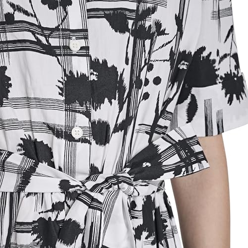 Image of DKNY Women's Short Sleeve Cotton Poplin Collared Midi Shirtdress