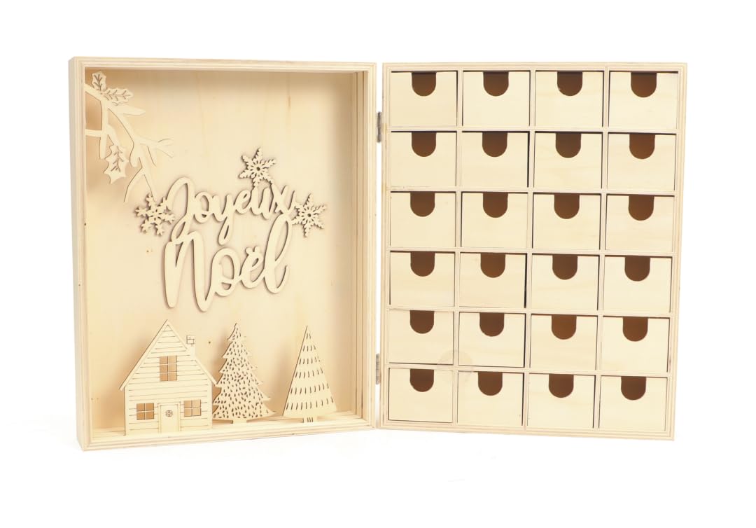 Calendario de adviento madera caja decoración Navidad 24 cm