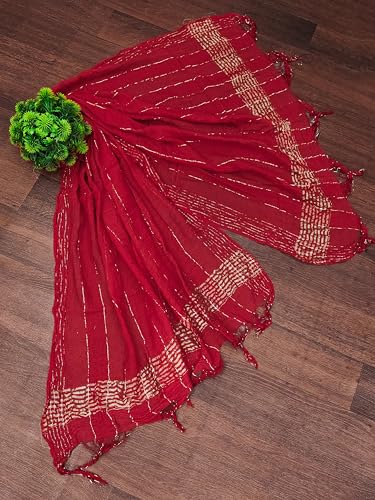 Image of TRENDMALLS Women's Chinon Silk Golden Zari Weaving Stripes Design Dupatta