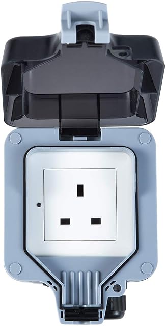 InteHome Smart Socket, 13amp 2 Socket Weatherproof IP66 Outdoor Switched Socket (1, 1 Gang)